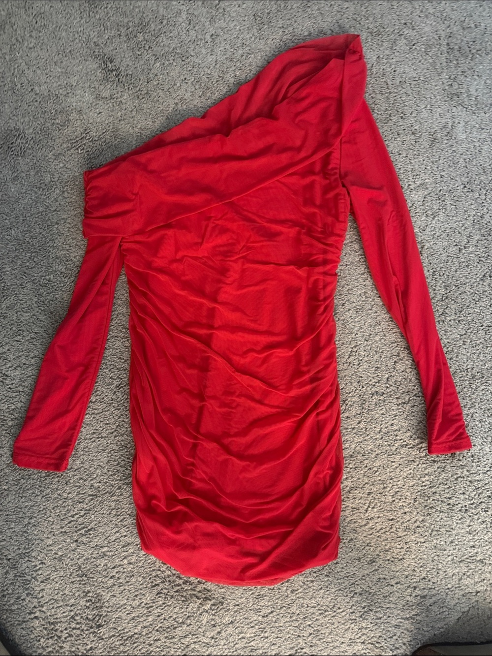 Amazon Red One-Shoulder Long Sleeve Mini Dress